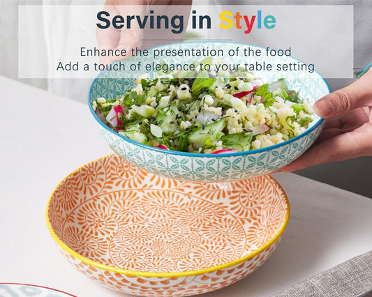 ONEMORE Colorful Pasta Bowls Set of 6, 36oz - Oven/Microwave/Dishwasher Safe Ceramic Wide Bowl for Dinner - Stackable, Scratch Resistant - Assorted Colors