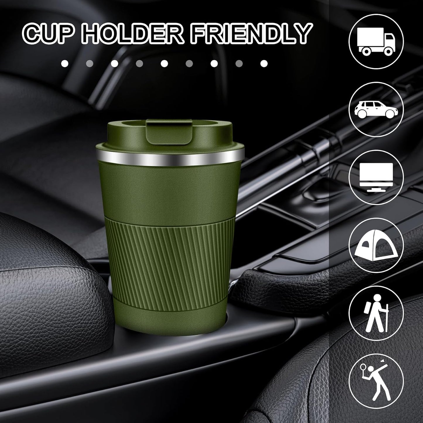 Coffee Travel Mug 12oz Insulated Coffee Mug with Lid Portable Spill-Proof Coffee Travel Mug No Handle Reusable Stainless Steel Mug Keeps Cold and Hot Suitable for Car, Daily, Travel and Gifts
