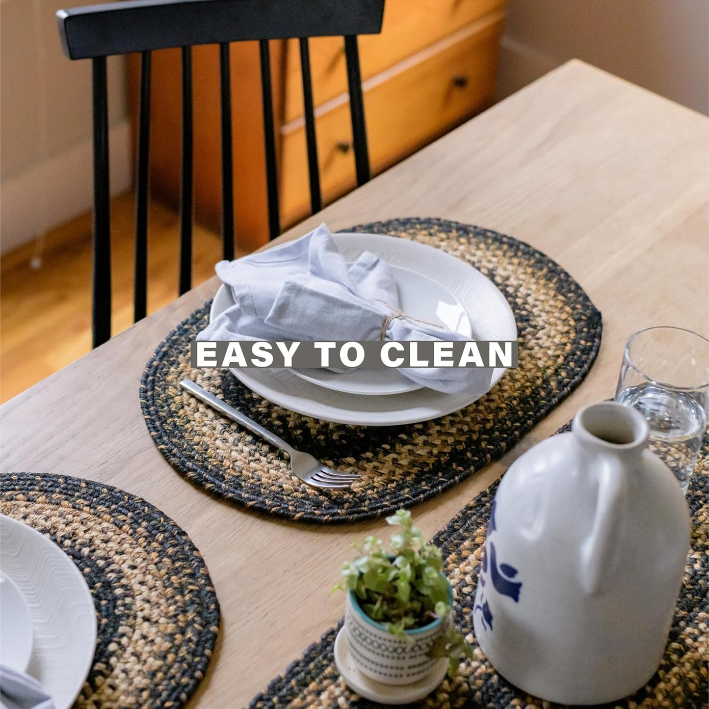 Homespice Kilimanjaro Braided Oval Table Runner, Warm Primitive Decor, Black and Brown 11x36 - Jute Dining Table Accessories - Rich Colors, Easy to Clean, Durable and Protects Furniture