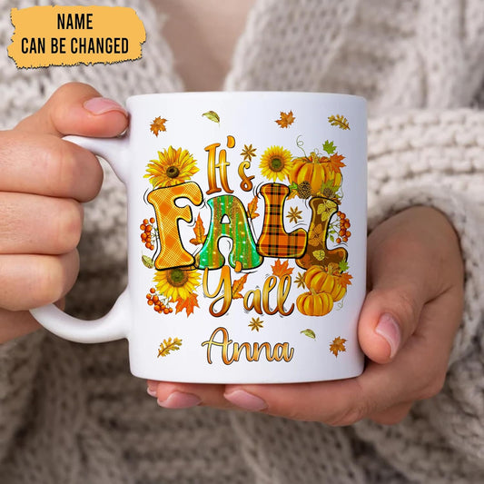 Hyturtle Personalized Fall Autumn Mug Gifts - It's Fall Y'all - Custom Name Coffee Cup Ceramic Mug 11oz 15oz - Autumn Gifts - Fall Thanksgiving Decor Gift - Birthday Christmas