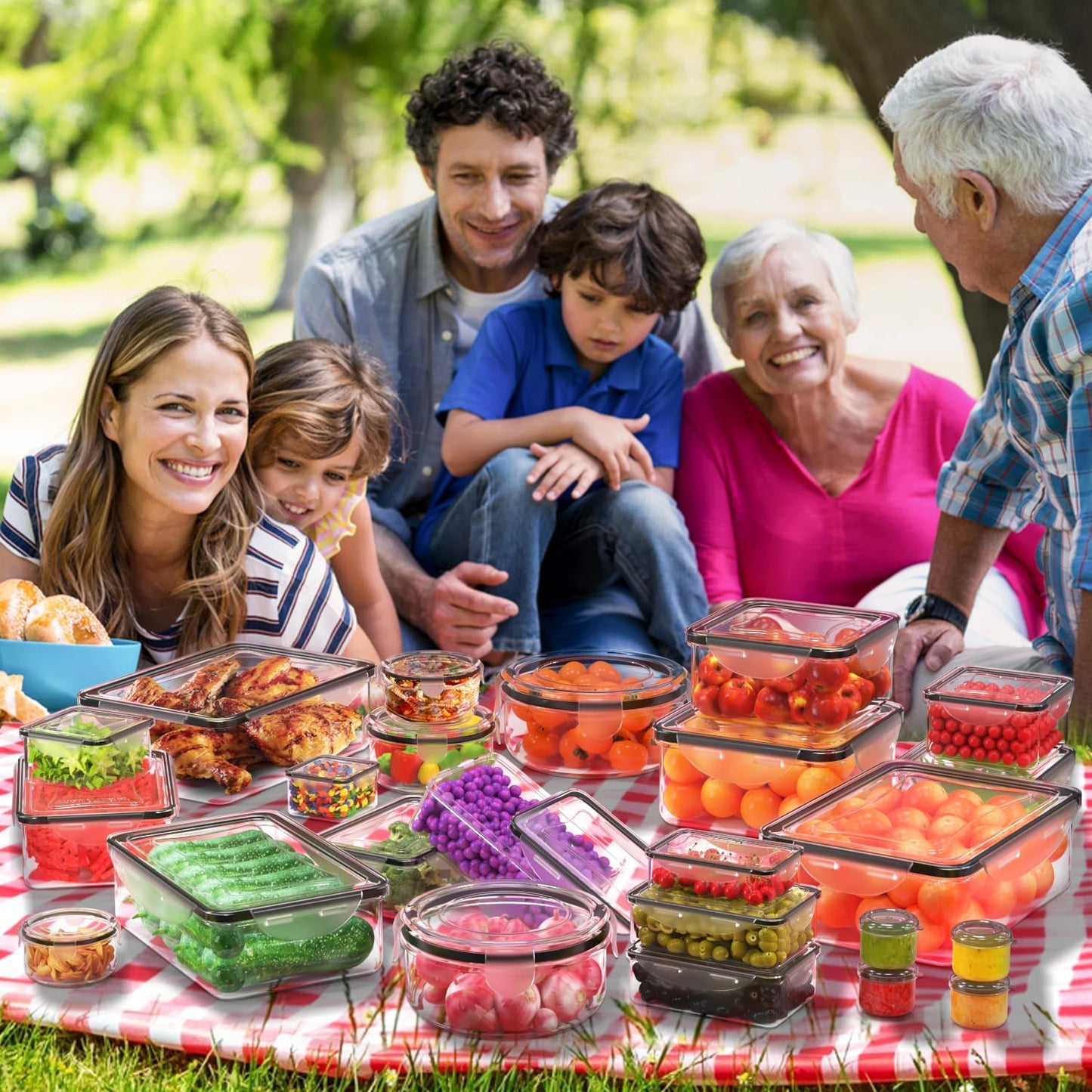 RockBerry 66 Pcs Large Food Storage Containers with Lids Airtight-Total 19075ML Stackable Kitchen Bowls Set(31 Containers,31 Lids) 2500ML to Small Box-BPA Free Leak proof Plastic Boxes-Microwave safe