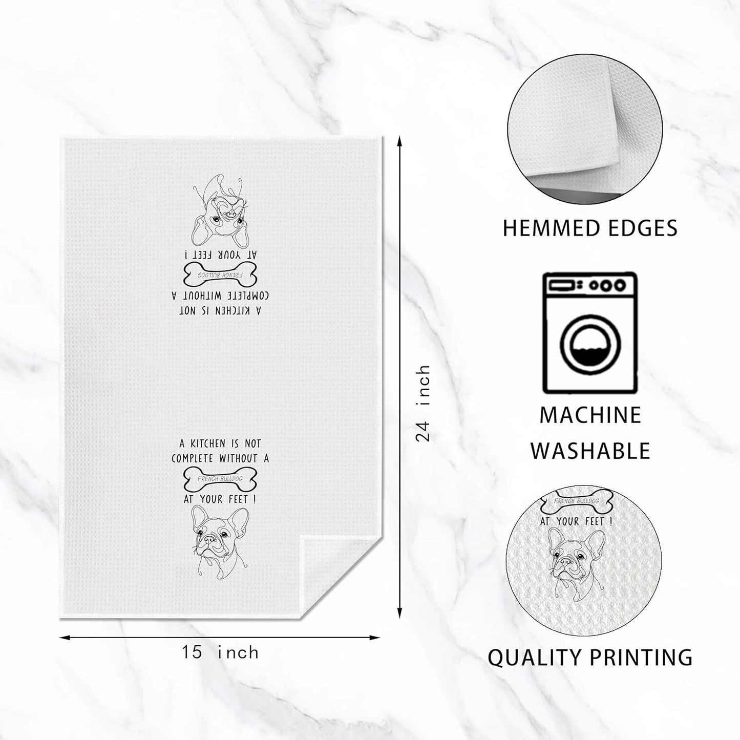 French Bulldog Kitchen Towels, Ideal for Dog Lovers & Kitchen Decor, Great Gift for French Bulldog Owners, 16 x 24 Inches