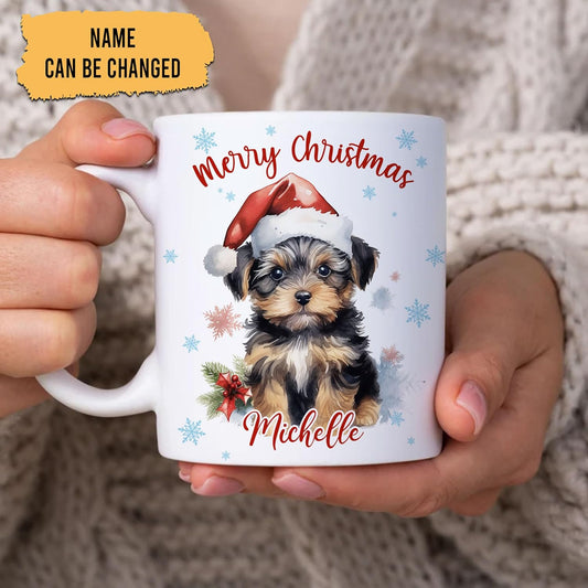 Hyturtle Personalized Gifts Dog Lover - Yorkshire Terrier Merry Christmas Custom Name Ceramic Coffee Mug Cup 11oz - Cute Animal Lovers Gifts For Women, Girl kids Family On Birthday, Christmas