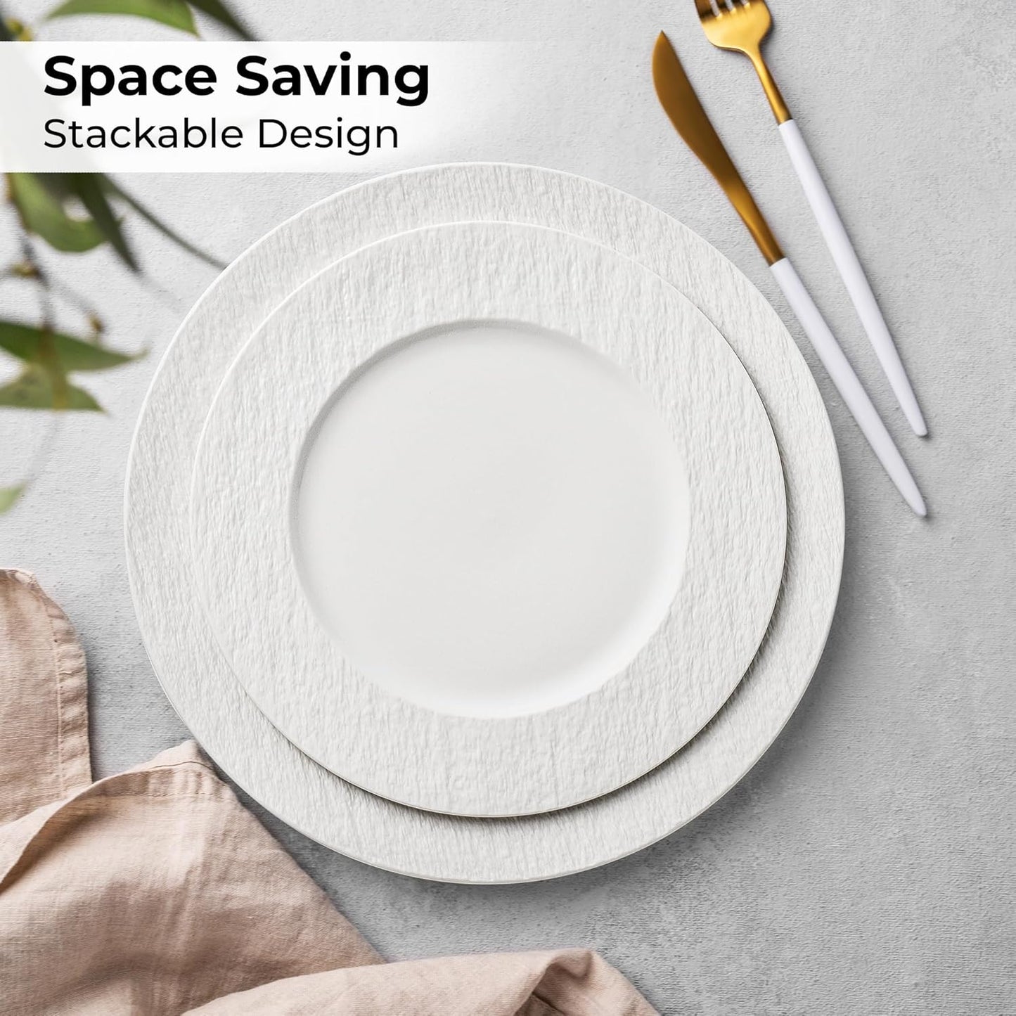 MIAMIO - 9 Inch, Set of 4 Dinner Plates/Ceramic Plate Set, Crockery Set - Modern Plates, Microwave and Dishwasher Safe - Oasis Collection