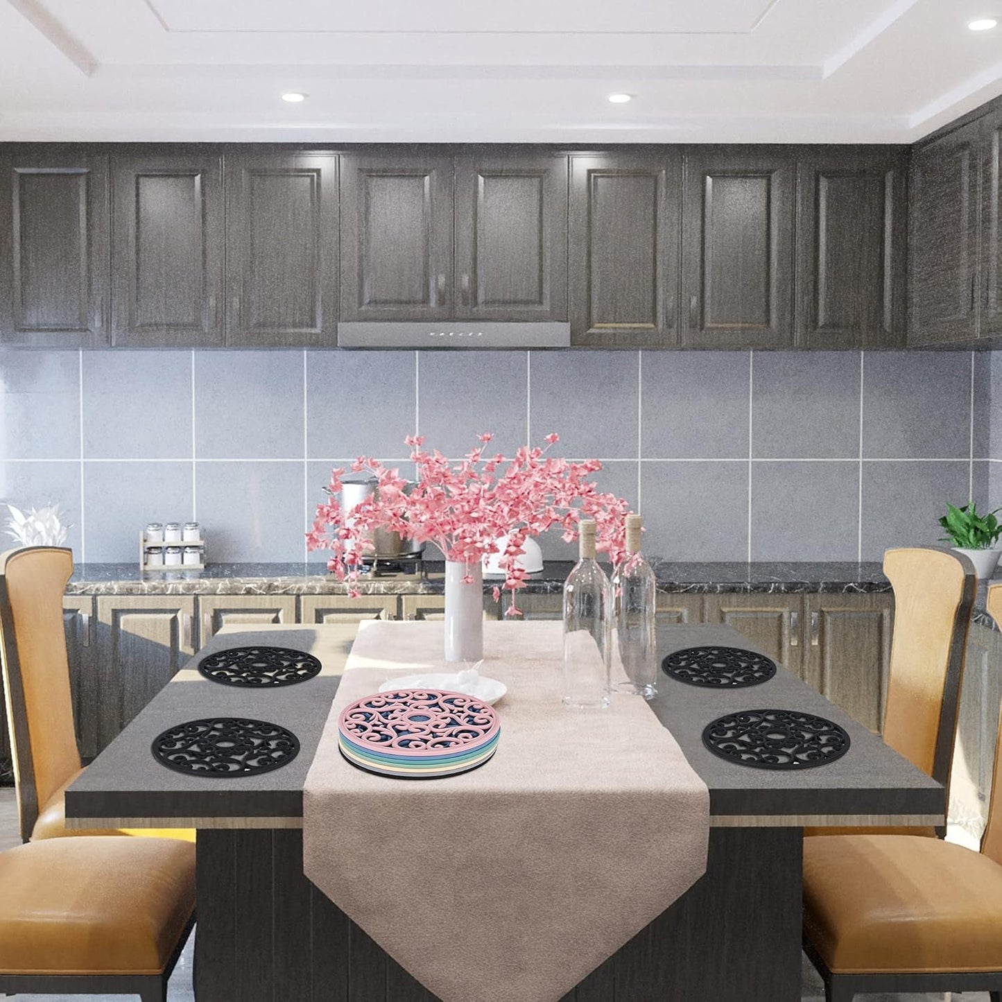 Smitchraft Silicone Trivets Hot Dishes, Pots & Pans, Hot Pads Kitchen Quartz Countertops, Pot Holders Trivet Mat, Non-Stick Heat Resistant Mats Counter & Table, Teal Kitchen Decor Accessories Set 3