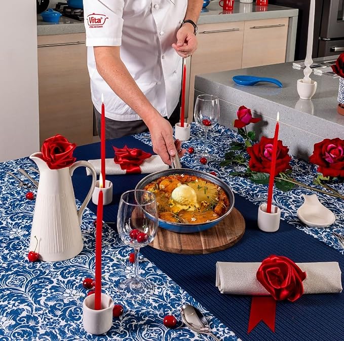 VITA 11-Inch Covered Skillet (Enamel on Steel)(Blue) for All Stove Tops - Dishwasher & Oven Safe up to 350 ℉ – Quick & Even Heat Distribution – Pan that’s Non Stick, Scratch Resistant, High Gloss