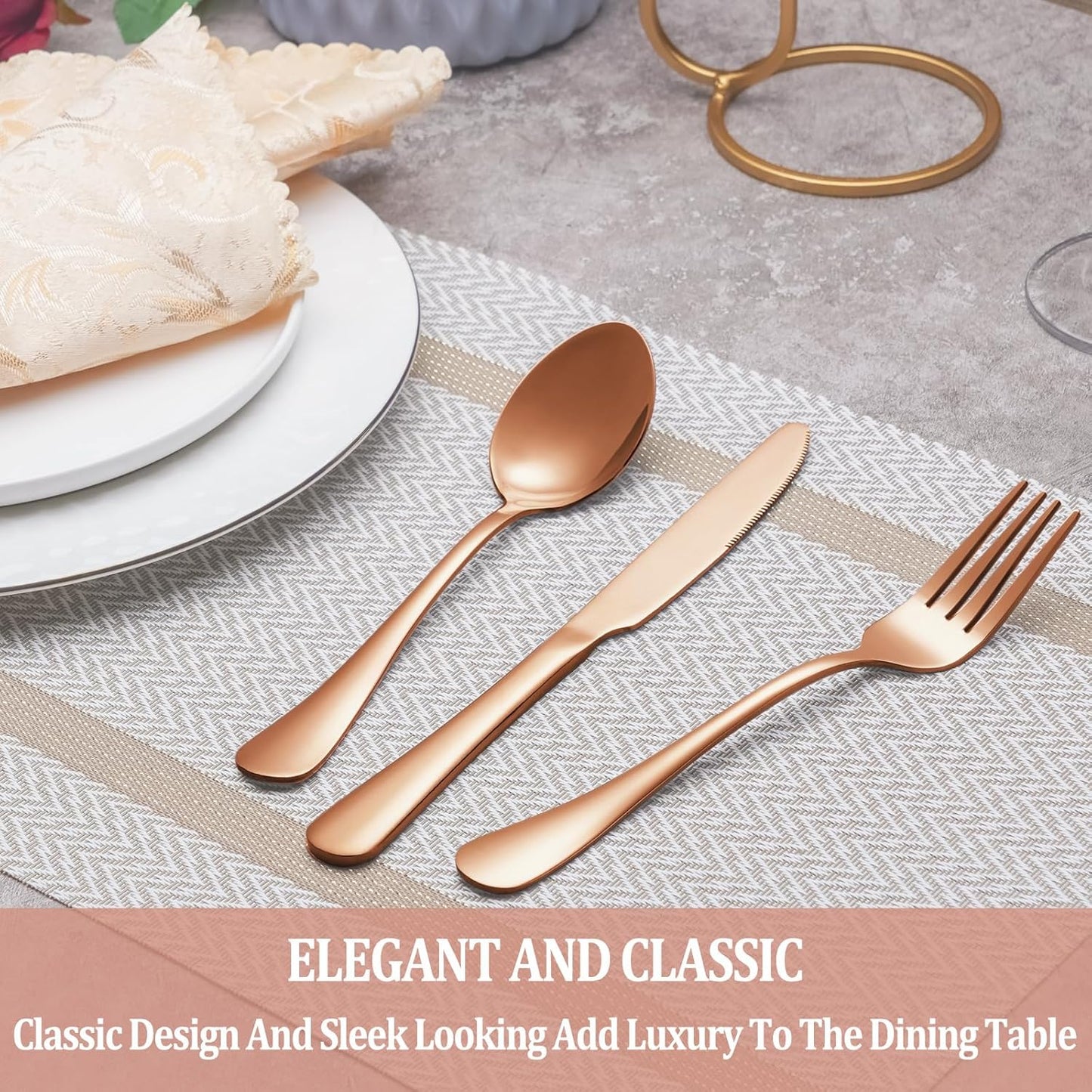 40 Pcs Rose Gold Silverware Set Service for 8, Premium Stainless Steel Flatware Set, Cutlery Utensil Set, Durable Home Kitchen Eating Tableware Set, Include Fork Knife Spoon Set, Dishwasher Safe