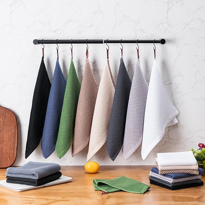 BOOMIBOO Kitchen Towels 6-Pack Kitchen Dish Cloths,100% Cotton Towels Waffle Weave, Ultra Soft Absorbent, Quick Drying, 12x12 Inches,Dark Grey