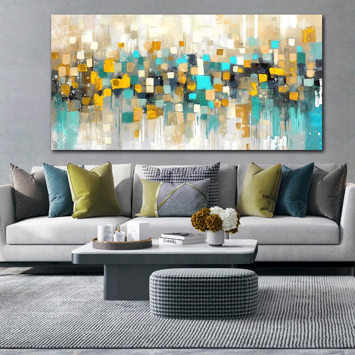 LAOTOART Abstract Wall-Decor Living Room - Yellow Art Work for Wall Decor - Extra Large Wall Art Ready to Hang Size 29" x 59"