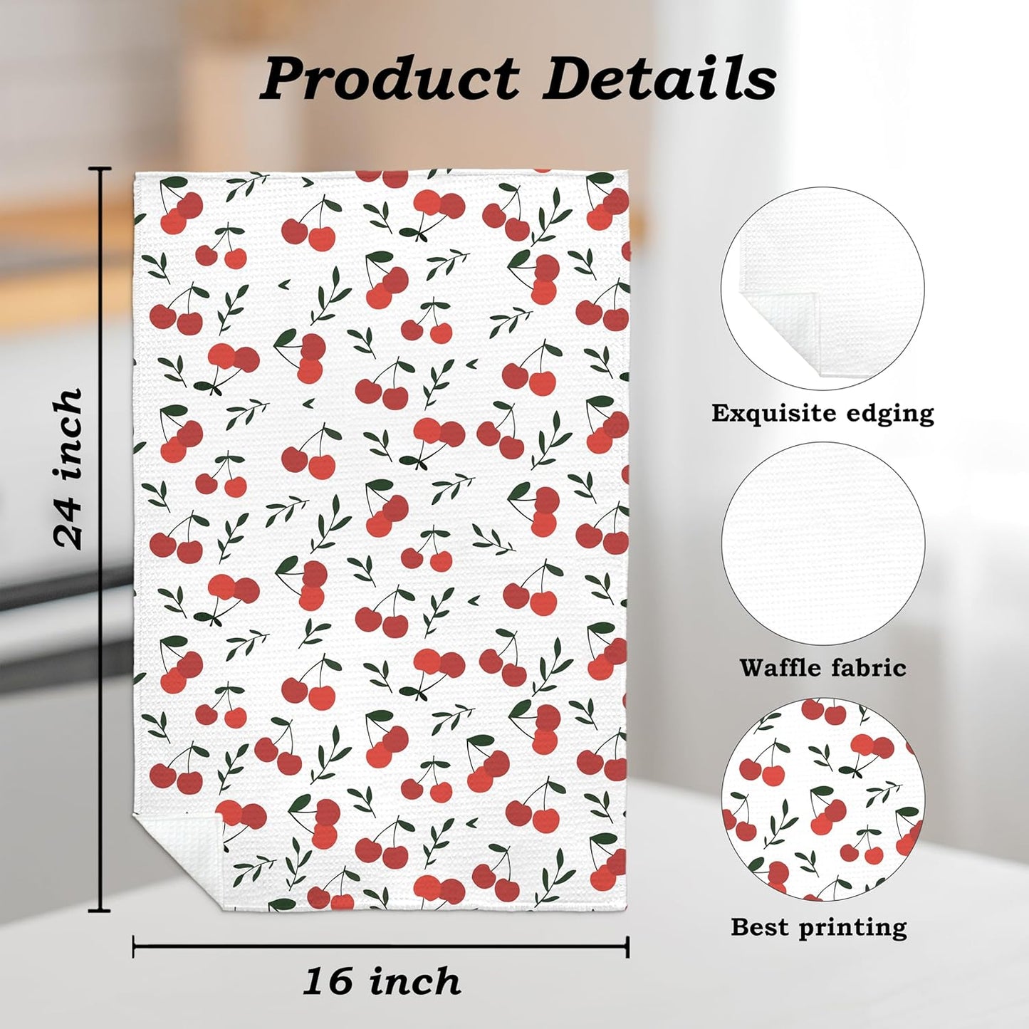 Cherry Decor Kitchen Towels Set of 4, Cherry Hand Towels Dish Towels for Kitchen Bathroom Decor, Fruit Lover Gifts, 16x24 Inches