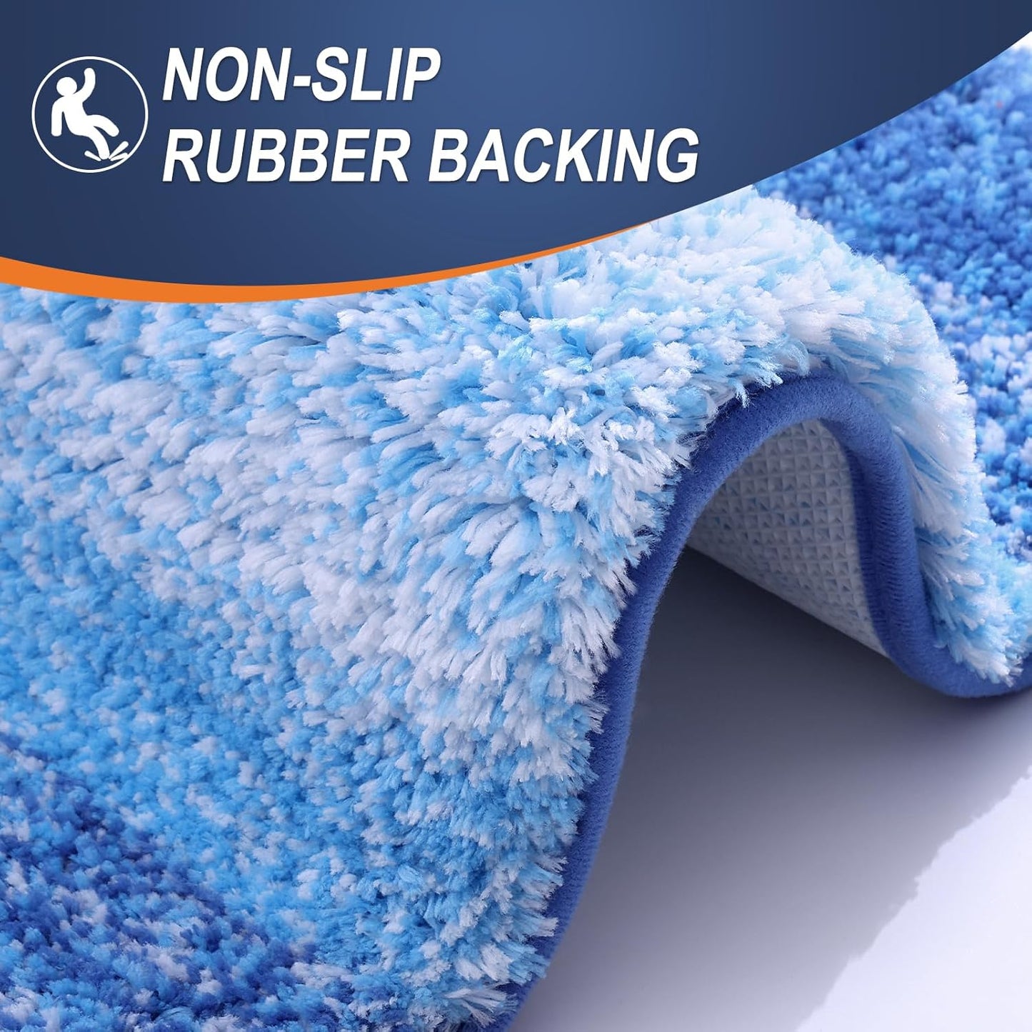 OLANLY Bathroom Rug Set 2 Piece, Soft Absorbent Microfiber Bath Mats and U-Shaped Contour Toilet Rug, Non-Slip, Machine Wash Dry, Shaggy Bath Mats for Bathroom (30"x20"+24"x20", Light Royal Blue)