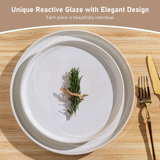 GBHOME Stoneware Dinnerware Sets for 4, Round Reactive Glaze Ceramic Plates and Bowls Set, Highly Scratch Resistant | Dishwasher & Microwave Safe ,Service for 4(12Pcs)