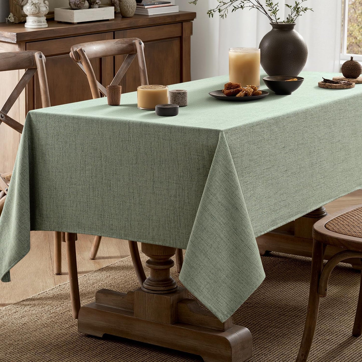 MIULEE Sage Green Linen Tablecloth 60x104 Inch Rectangle Table Cloth Waterproof,Stain Resistant & Wrinkle Resistant for Dining Party Wedding
