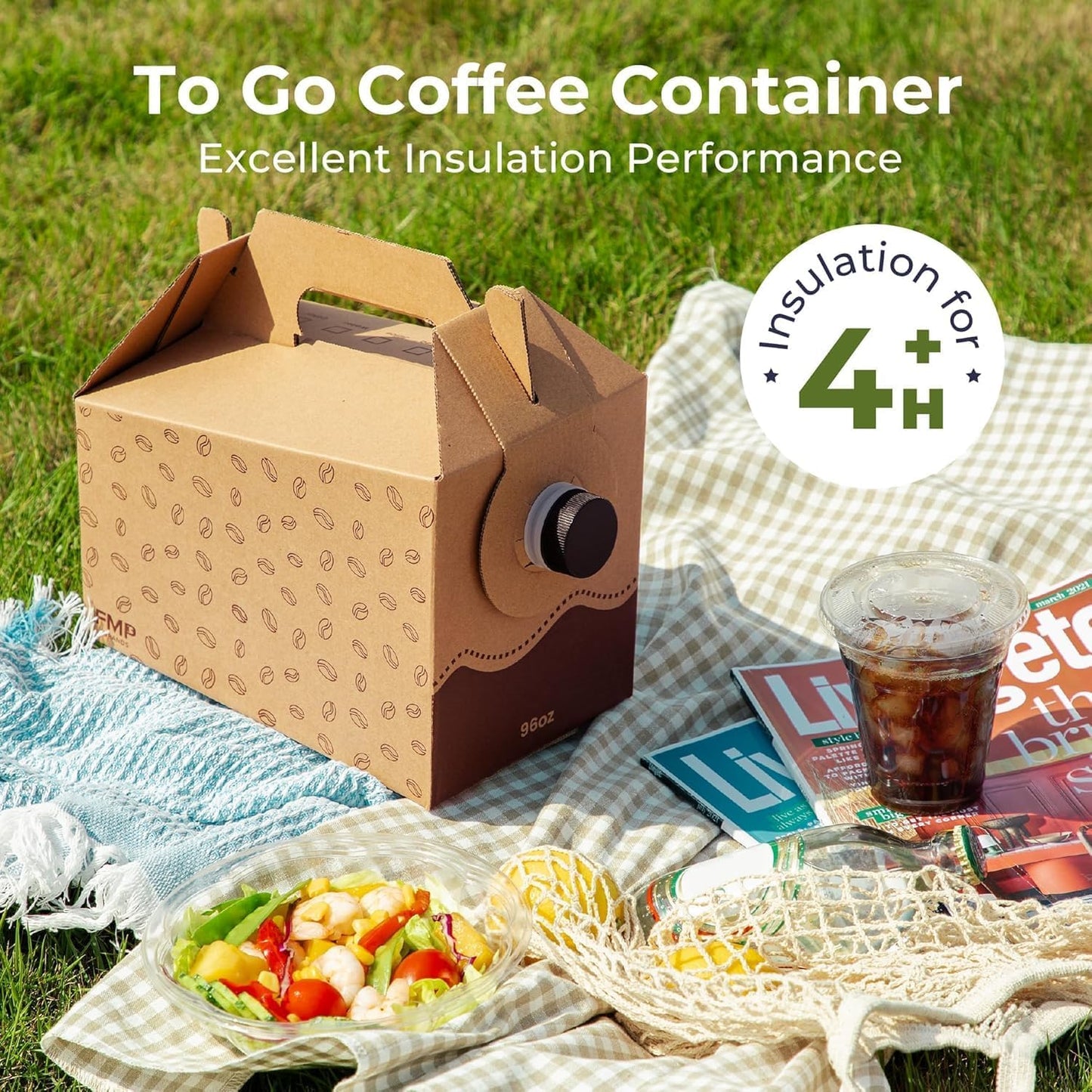 Fit Meal Prep 25 Pack 96 oz Disposable Coffee Dispensers with Handle, Insulated to Go Storage Containers, Portable Coffee Box Cold Hot Drink Dispenser Bulk for Party, Catering, Office, Take Out