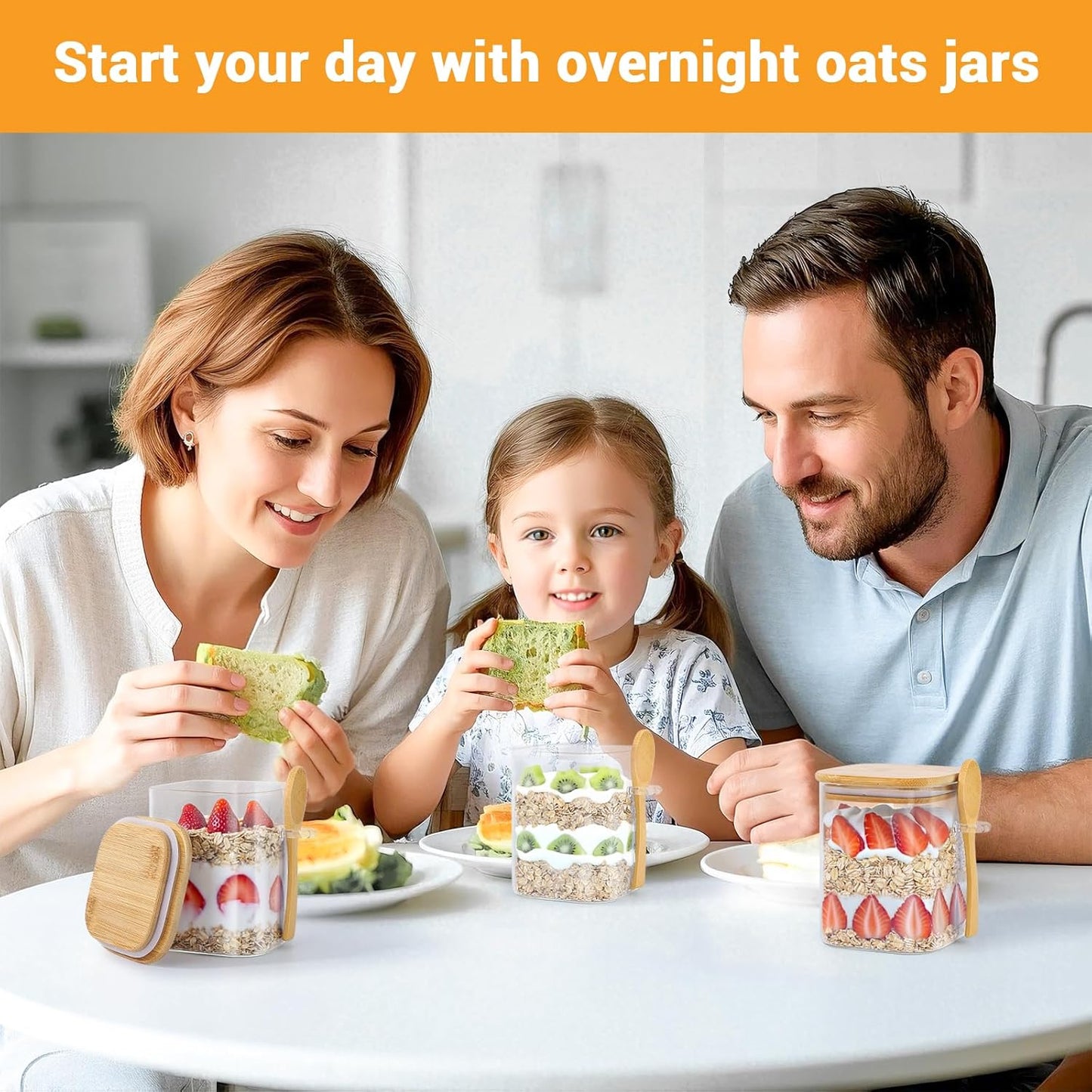 Glass Jars with Airtight Lid - 4 Pack 28 Fl.oz Square Glass Jar with Bamboo Lids and Spoon, Includes Labels and Marker, Flour Sugar Storage Containers for Cereal, Tea, Snacks, Pantry Canister