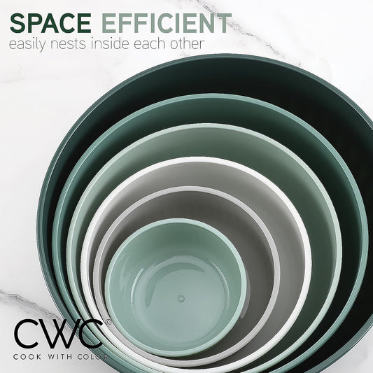 COOK WITH COLOR Prep Bowls with Lids- Wide and Deep Nesting Plastic Small Mixing Bowl Set with Lids, 12 Piece Set - Wide Bowls, Sage