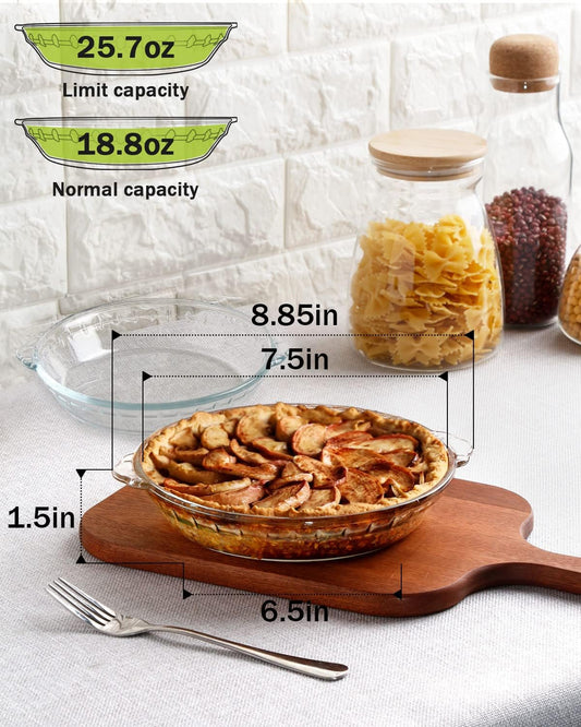 ZYER Glass Pie Plate 18.8oz Small Pie Dish Small Pie Pan for 1~2, Glass Pie Dish for Baking, 7.5 Inch 2pack