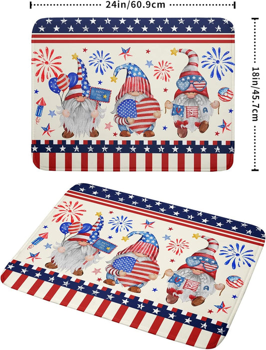 4th of July Drying Mat for Kitchen Counter 18 x 24 in - US Independence Day Patriotic Gnomes Microfiber Large Dish Drainer Mats Protector Pad for Countertop Sinks Dining Table Holiday Decor
