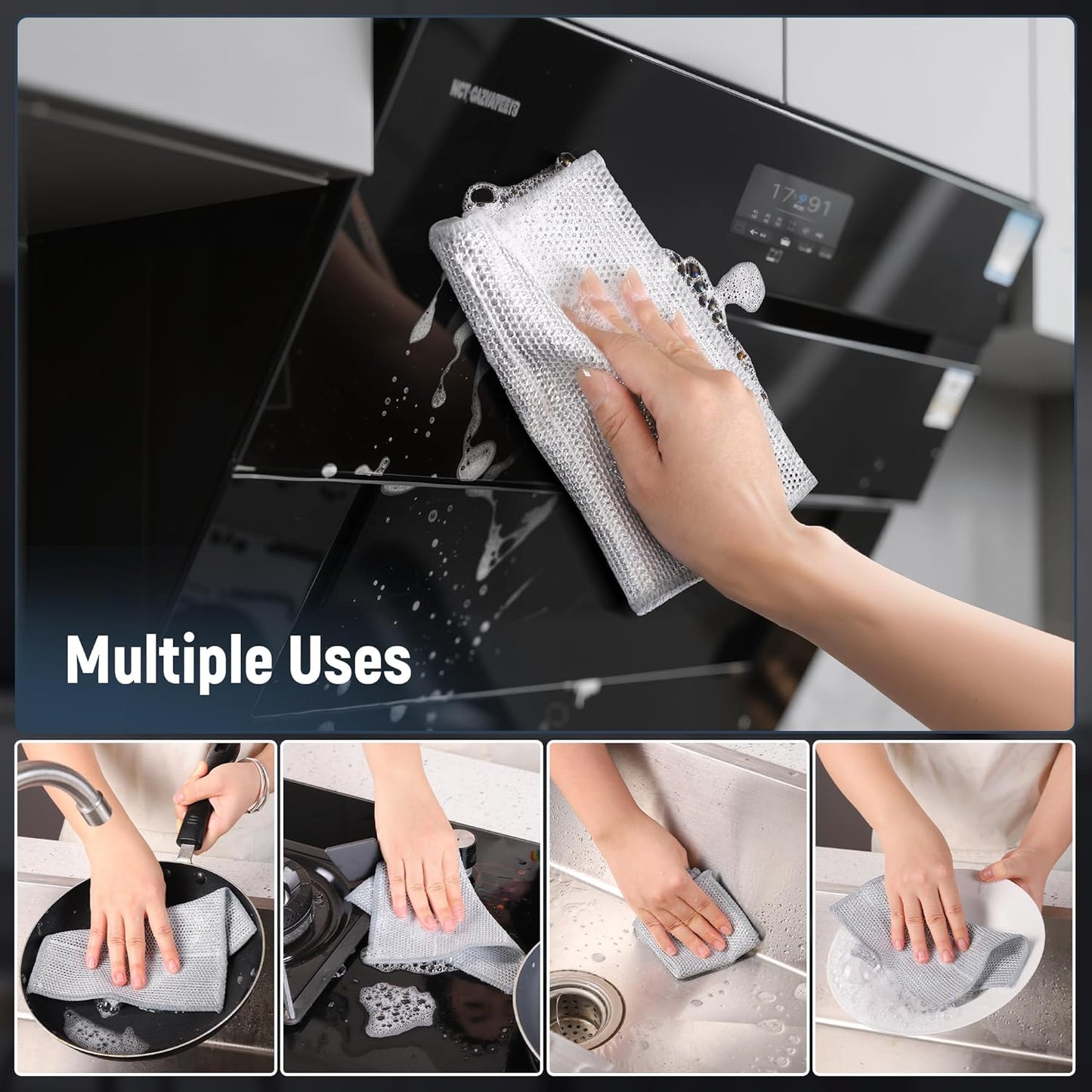 3 Layers Non Scratch Wire Dish Cleaning Supplies 45PCS - Wire Dishwashing Rag Home Essentials-Reusable Steel Wool Scrubber Washcloths,Kitchen Towels and Dishcloths Set for Pans Sinks & Cookware