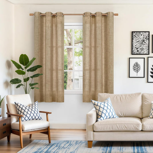YoungsTex Toffee Linen Curtains 63 Inches Long for Living Room - Burlap Textured Drapes with Bronze Grommet Light Filtering for Bedroom/Office/Farmhouse/Country, 2 Panels, 42 X 63 Inch