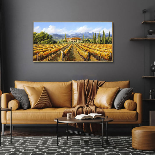 XLSJERST Fall Picture - Orange Wall Art Vineyard Large Landscape Autumn Framed Wall Decor Living Room Vintage Artwork Nature Forest Canvas Wall Art for Bedroom Office Fall Wall Decor - 40x20 Inches