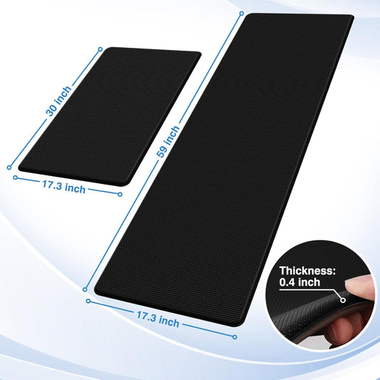 StepRite Kitchen Mats, 2PCS Kitchen Rugs, Cushioned Anti Fatigue Kitchen Mats for Floor, Non-Slip Standing Desk Mat, Waterproof Kitchen Rug Set for Kitchen, Floor, Office, 17.3"x30"+17.3"x59", Black
