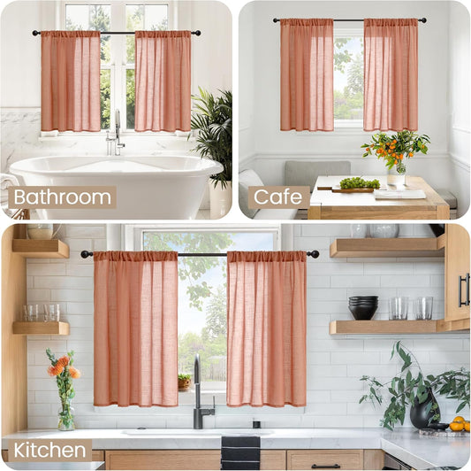 BGment Linen Short Curtains 40 Inch Length for Window, Terracotta Drapes for Kitchen Cafe Over Sink Bathroom Decor Rod Pocket Rustic Textured Lightweight Semi Sheer, 2 Panels Set, Each 30 Inch Wide