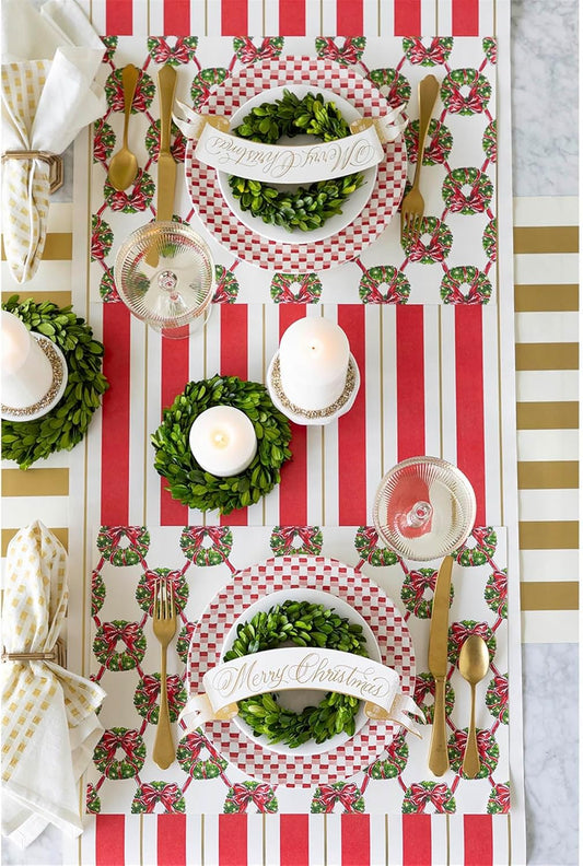 Red Gold Striped Table Runner - Disposable Paper Table Runner Roll for Parties or Weddings - Made in USA