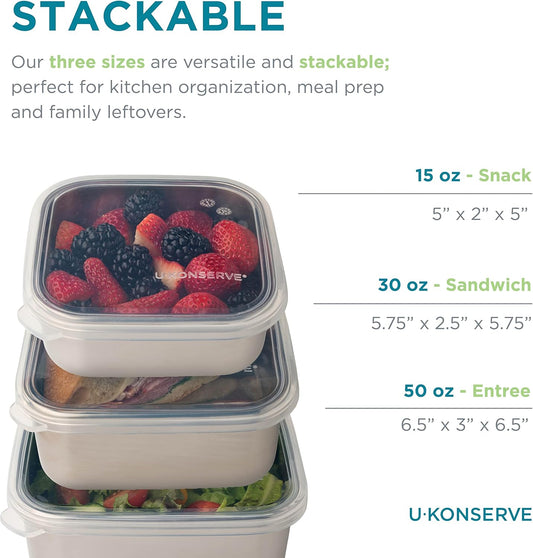 U Konserve Stainless Steel Food Storage Bento Box Container, Leak Proof Silicone Lid Dishwasher Safe - Plastic Free (50oz Clear)