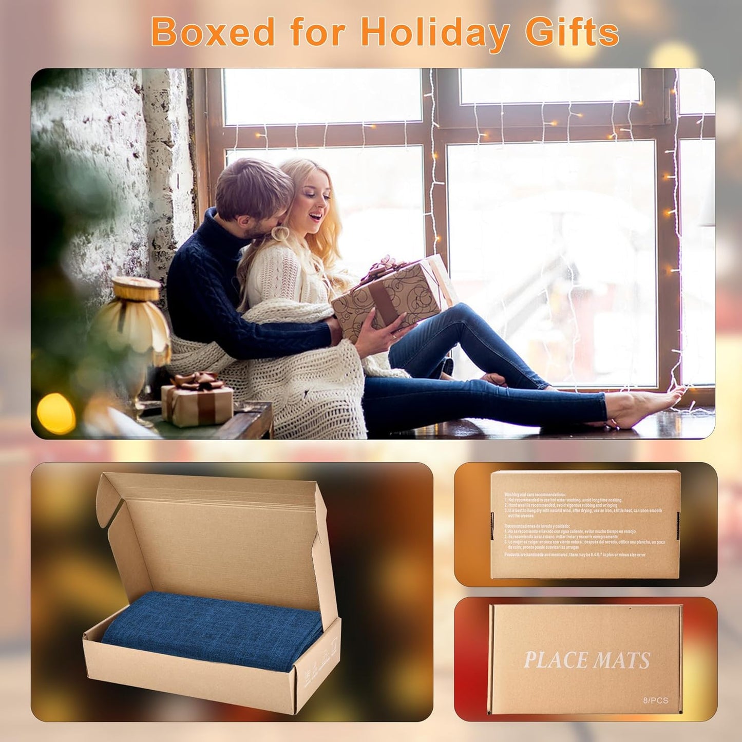 SLKQG Navy Linen-Look Fabric Placemats Set of 6, Heat Resistant & Machine Washable Double-Layered Cloth Placemats for Dining Table, Indoor/Outdoor Use, Non-Slip Kitchen Table Mats (6, Navy)