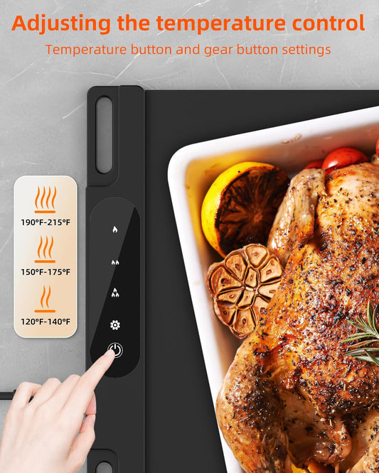 Electric Warming Mat for Food (2-Pack)- Full Surface Fast Heating Silicone Warmer Tray with 3-Level Temperature, Auto-Off, Raised Feet for Table Protection, for Gatherings, Parties, Home Buffet, Black