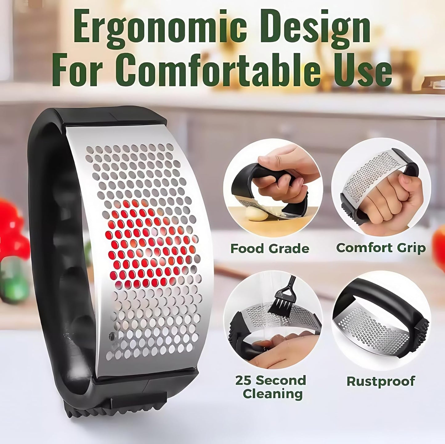 Kitchen Premium Garlic Press Set - Rust Proof & Dishwasher Safe Professional Garlic Mincer Tool - Easy-Squeeze, Easy-Clean with Soft, Ergonomic Handle - Silicone Garlic Peeler(black)