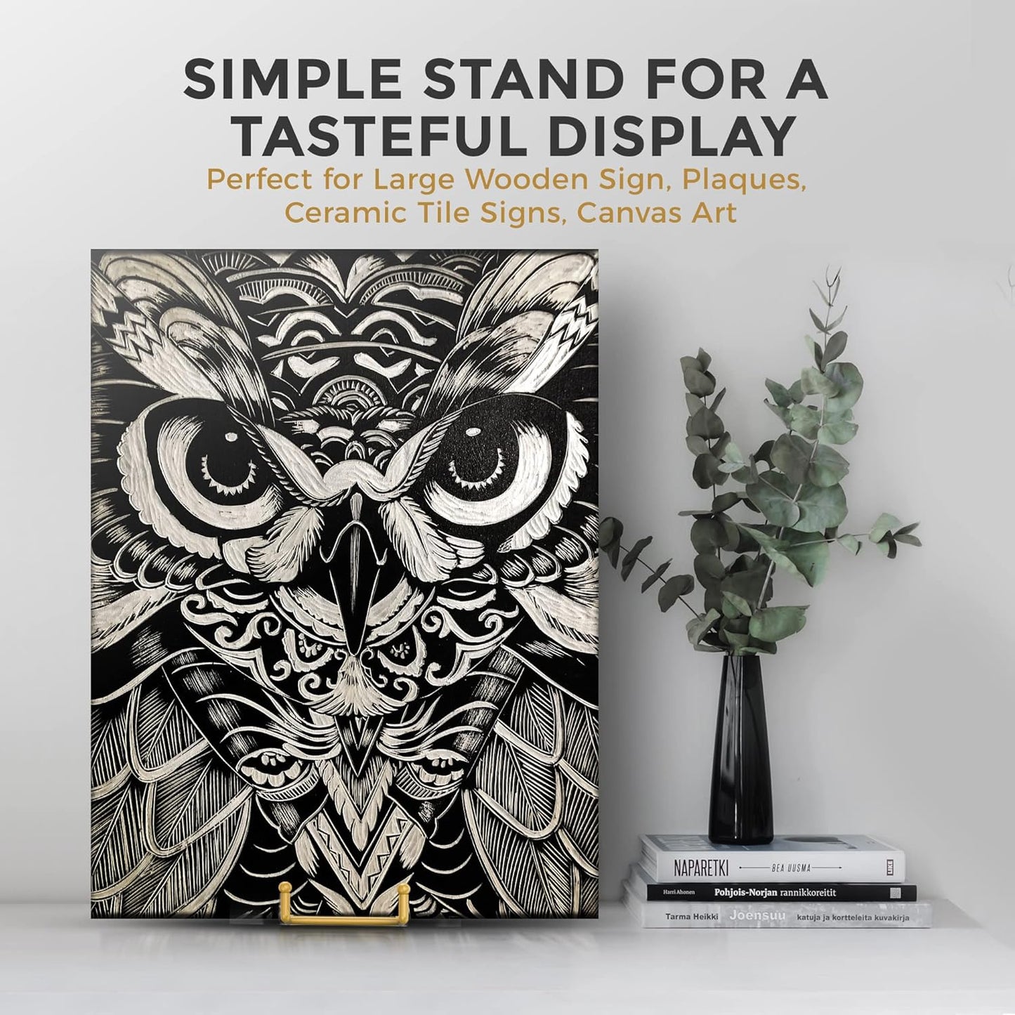 TR-LIFE 10 Inch Large Plate Stands/Holder for Display - Metal Picture Frame Holder Stand + Small Easels for Decorative Plate, Platter, Book, Plaques, Photo, Tabletop Art (Gold 2 Pack)