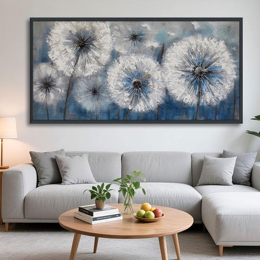 Dandelion Wall Art Blue Large Picture for Living Room Canvas Art Wall Decor Above Bed White Flower Artwork for Walls Paintings Modern Art Aall Decor Framed Wall Art for Bedroom 29×58IN