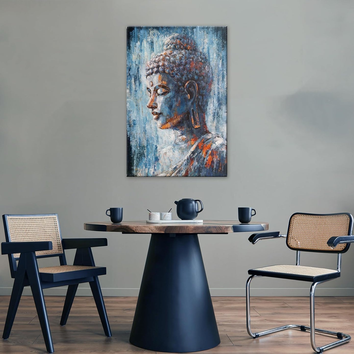 Large Buddha Statue Decor Wall Art Canvas Wall Decor Painting Buddha Head Picture Zen Art Dark Blue Artwork for Bathroom Bedroom Walls 32x48