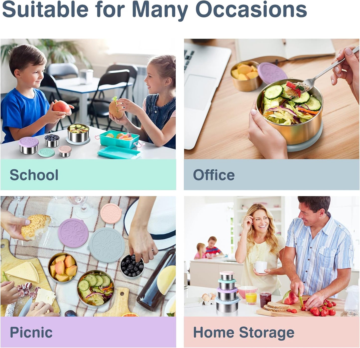 Stainless Steel Containers with Lids - Stackable Toddler Snack Containers, 18/8 Stainless Steel Lunch Box for Kids Adults, Leakproof Metal Food Storage Containers (4Pack: 3oz, 7oz, 13oz, 22oz)