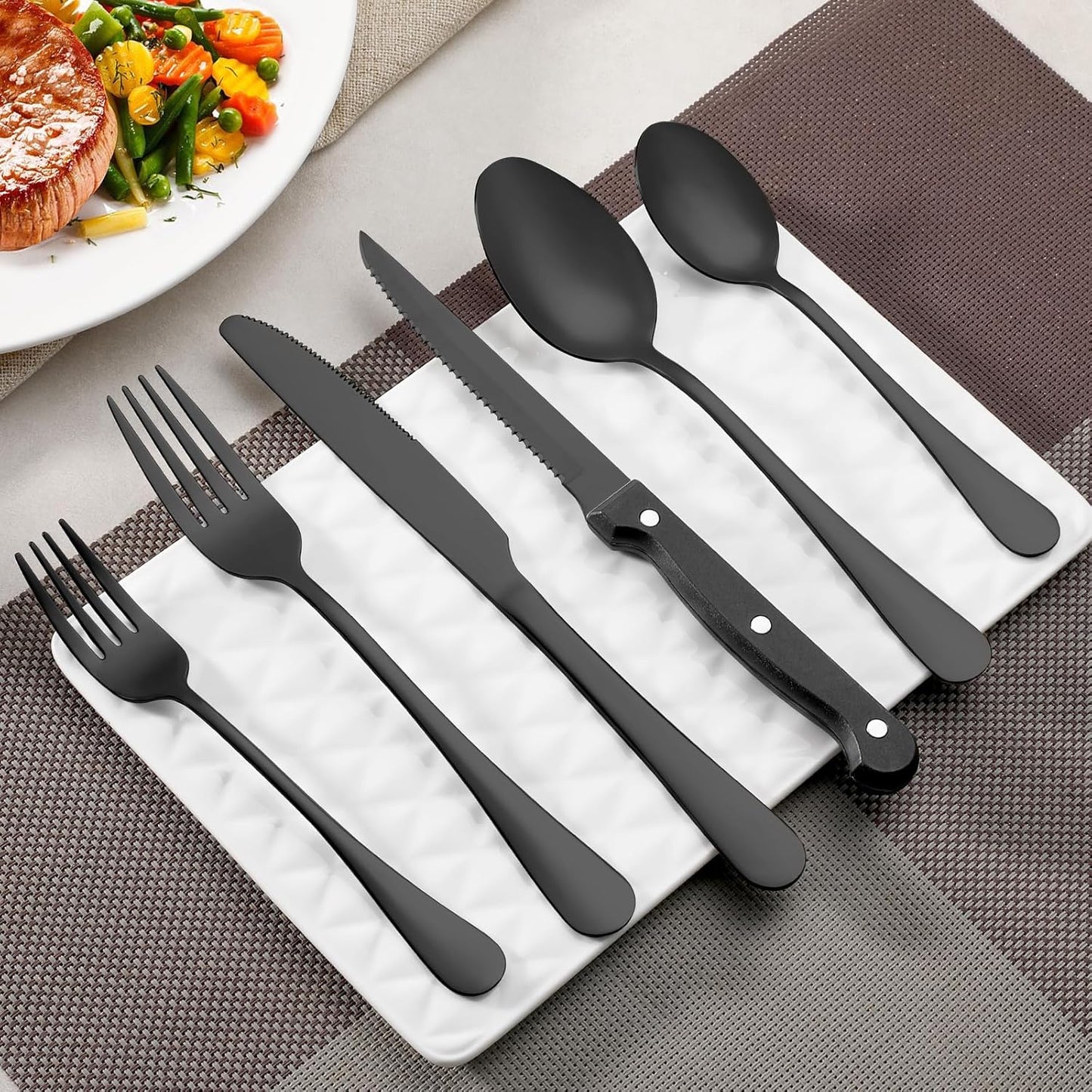 24 Pcs Black Forks and Spoons Silverware Set, Food Grade Stainless Steel Flatware Cutlery Set for Kitchen and Restaurant, 12 Dinner Fork(8") and 12 Teaspoon(6.7"), Mirror Polished, Dishwasher Safe