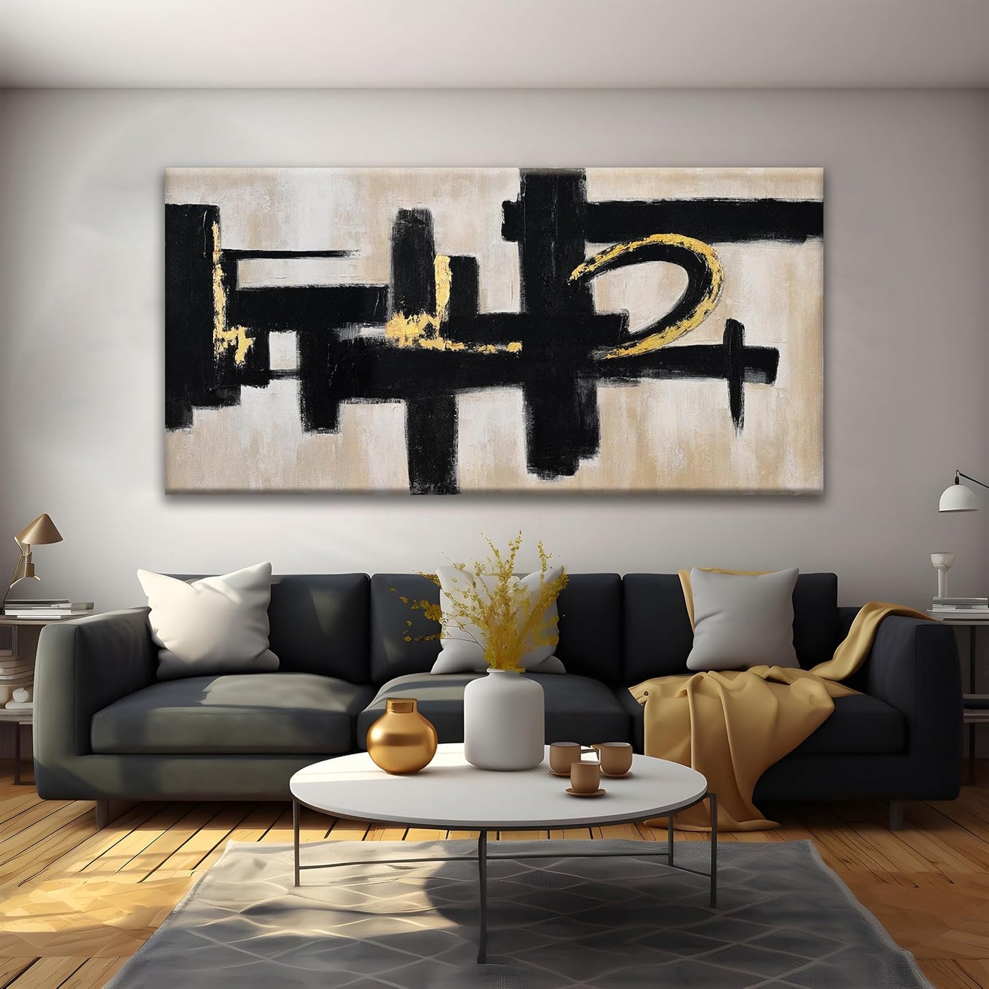 QSQ Black And Off-White Wall Art Abstract Picture Paintings On Canvas Art Wall Decor 29 x 58 Inches Large Wall Art Minimalism Abstract Wall Decor Textured Artwork Living Room Bedroom Office Artwork