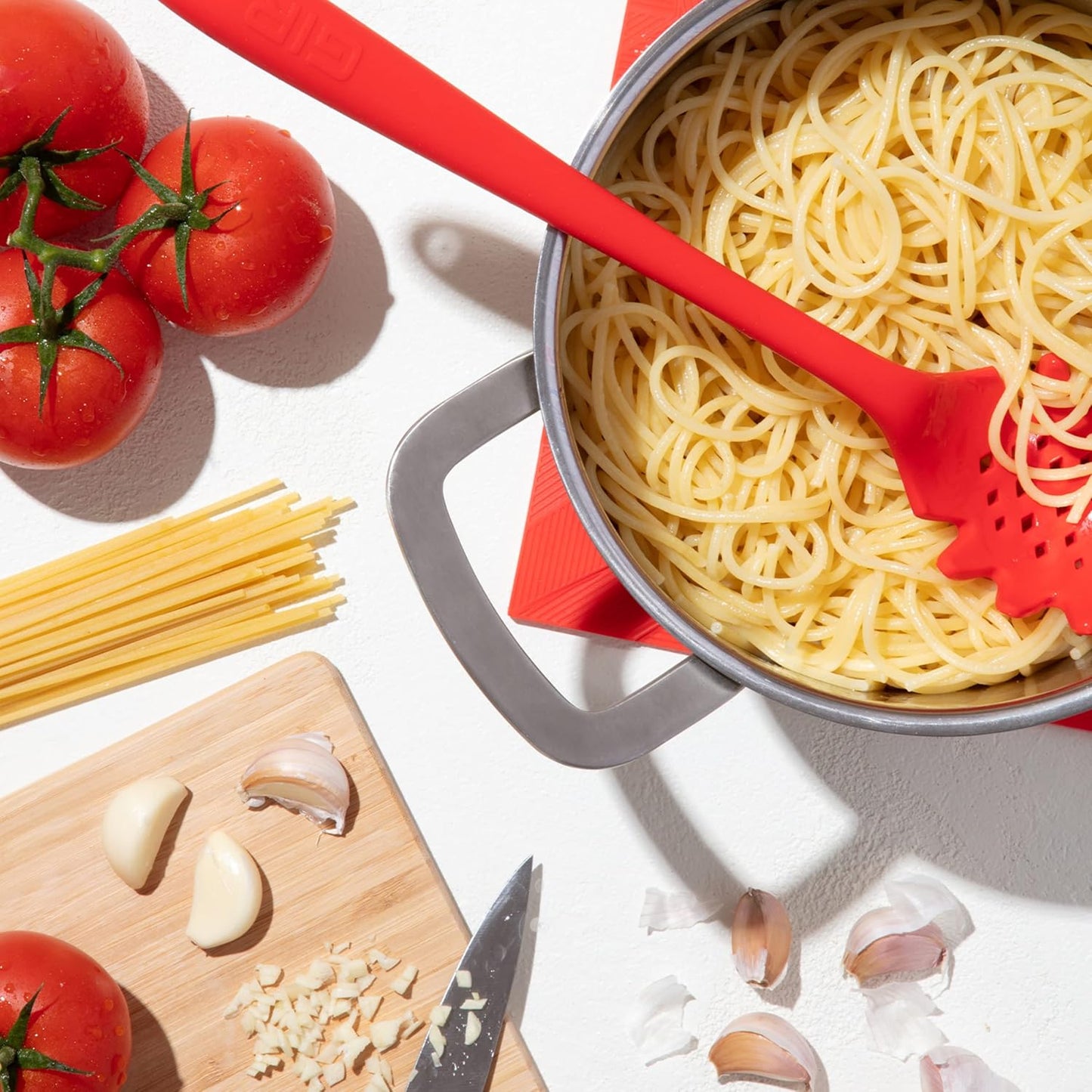 GIR: Get It Right Silicone Pasta & Spaghetti Spoon - 13-In Slate Modern - Heat-Resistant Silicone Ladle & Pasta Fork - Gentle on Nonstick Surfaces