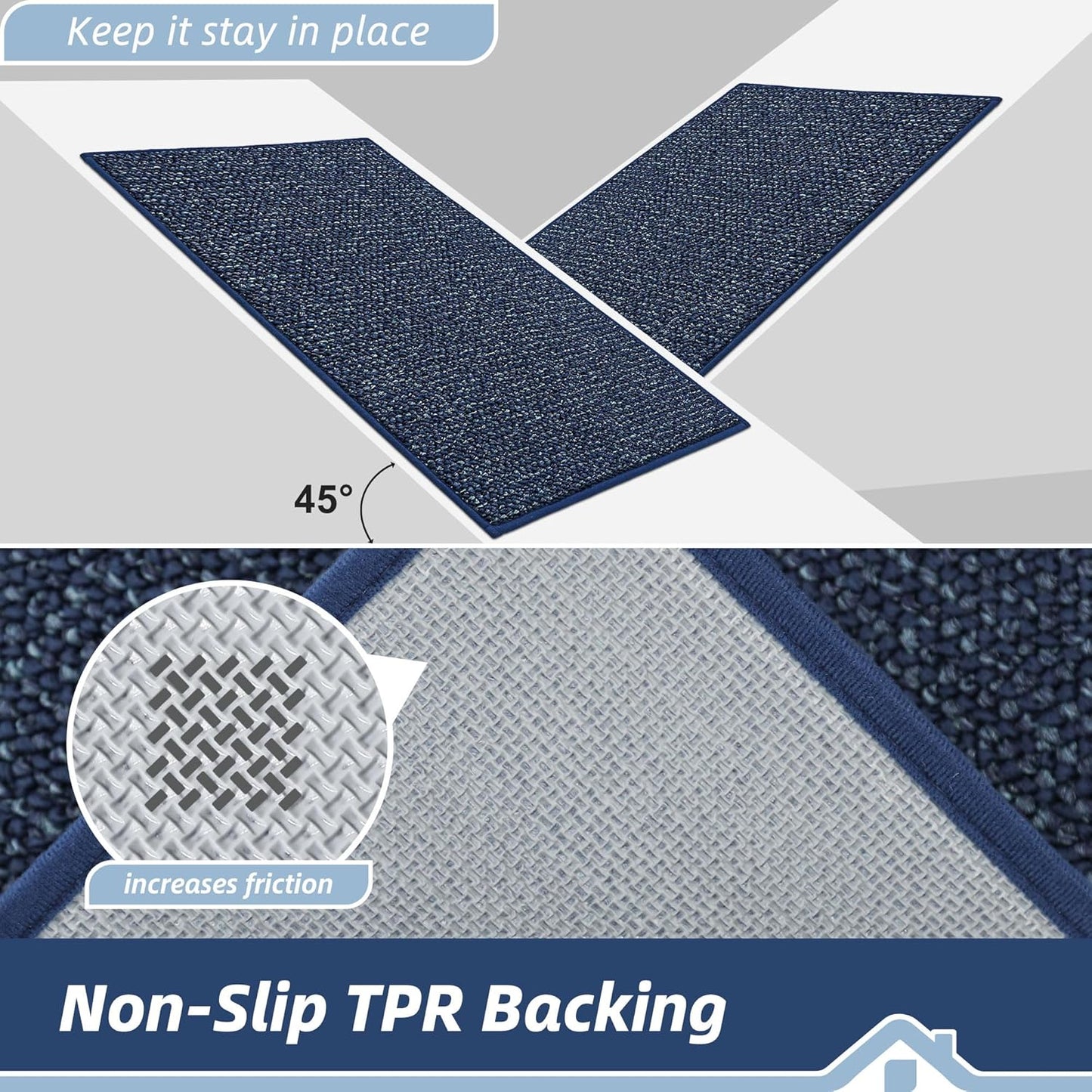 BEQHAUSE Dirt Trapper Door Mat 20" x 32", Non-Slip Washable Doormats Entrance Mat, Dirt Resistant and Absorbent Welcome Mat, Low Profile Floor Mats for Front Back Door and Entryway, Blue