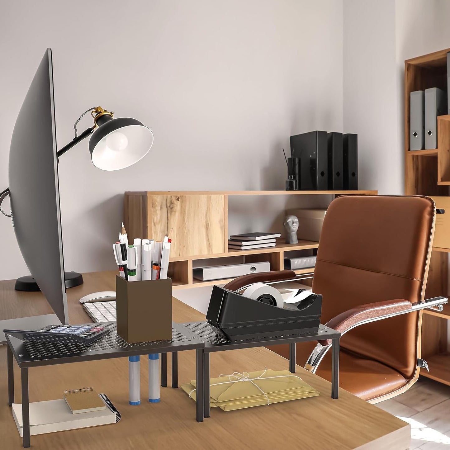 Simple Houseware Metal Top Expandable Stackable Kitchen Cabinet and Counter Shelf Organizer, Bronze