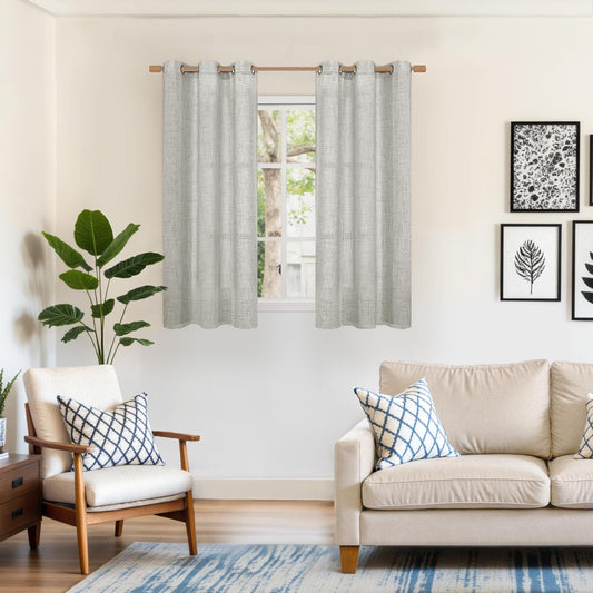 YoungsTex Light Grey Linen Curtains 48 Inch Length for Short Window, Light Filtering Drapes Semi Sheer with Bronze Grommet Lightweight for Bathroom Bedroom Living Room, 42 x 48 Inch, 2 Panels