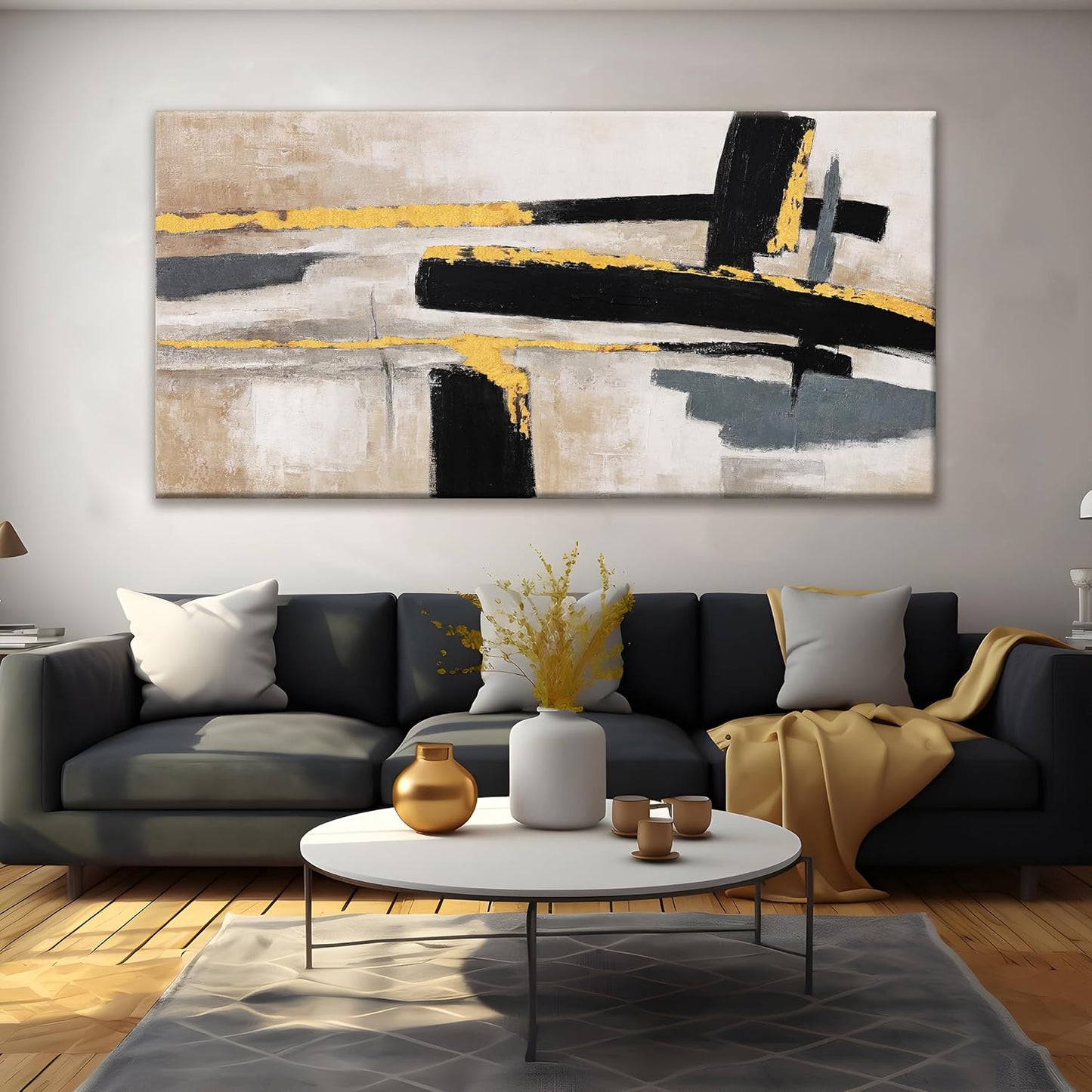 QSQ Abstract Wall Art Decor Large Canvas Wall Art Decor Prints Black And Gold Wall Art Decor Modern Paintings Home Wall Decorations For Living Room Wall Bedroom Kitchen Office Decor 29" × 58"