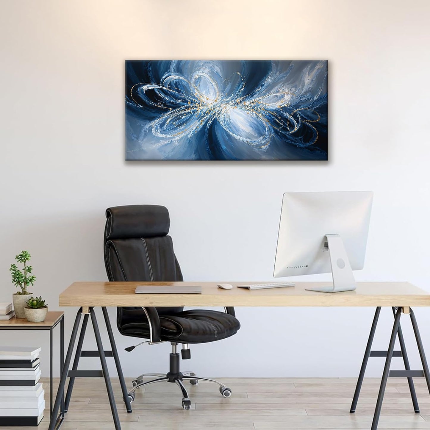 Modern White Blue Wall Art Decor Ready To Hang Room Wall Decor Artwork Abstract Wall Art For Living Room Office Kitchen Bathroom Bedroom Canvas Prints 20x40 Inch