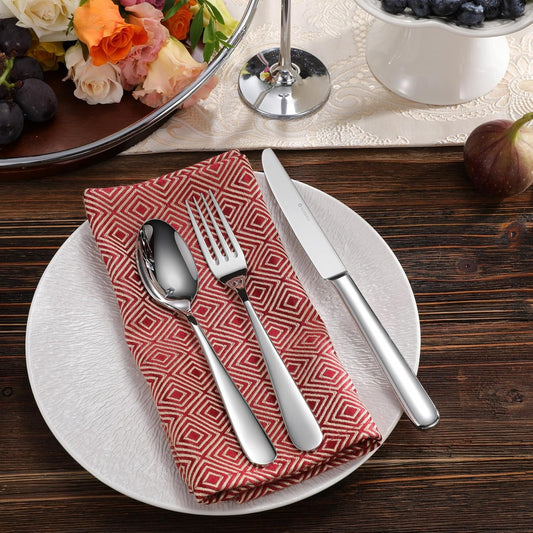 KEAWELL Premium 65-Piece Louise Silverware Set, 18/10 Stainless Steel, Service for 12, Fine Flatware Set, Smooth and Exceptional mirror finish, Dishwasher Safe (65)