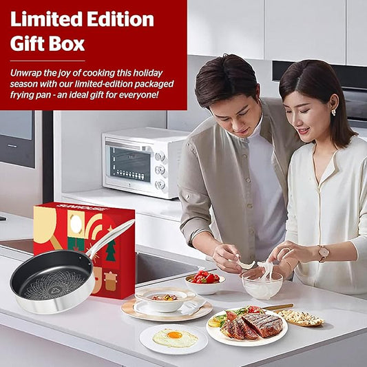 Sunhouse Titanium-Coated Tri-Ply Stainless Steel Pan, 10 inch frying pan, Non-Toxic, PFAS PFOA & PTFE Free, Oven Safe, Compatible with All Cooktops, Perfect Gifts for Mom or Dad, Premium gift box