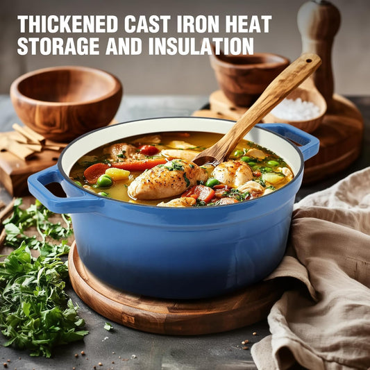 HAUSHOF 5.3QT Enameled Cast Iron Dutch Oven with Lid, Non-Stick Pot for Sourdough Bread Baking, Stewing, Rosting, Blue