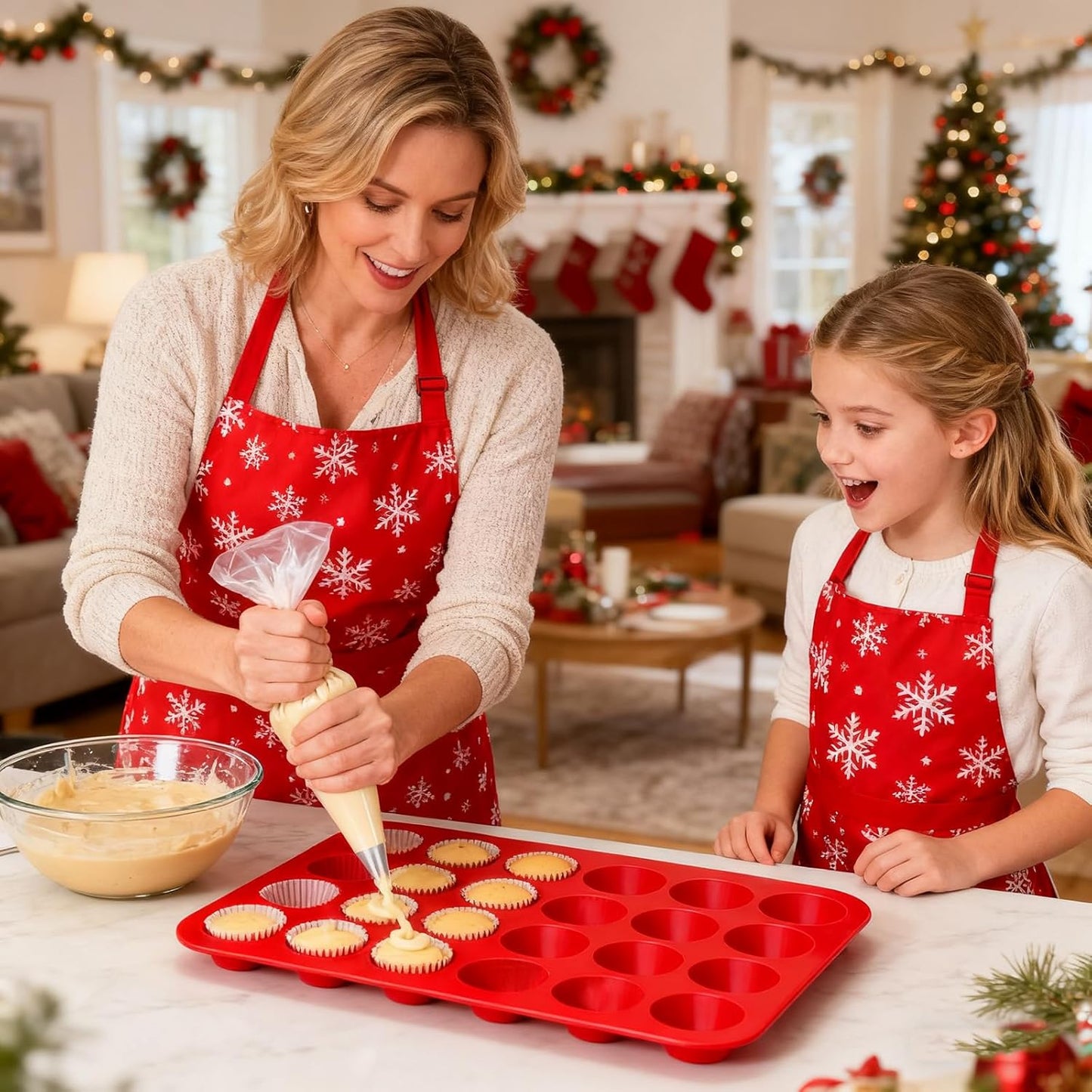 24 Cups Silicone Muffin Pan Mini Cupcake Pan Nonstick Silicone Molds Great for Making Muffin Cakes, Bread, Cookie, Tart - BPA Free Muffin Liners Baking Accessory