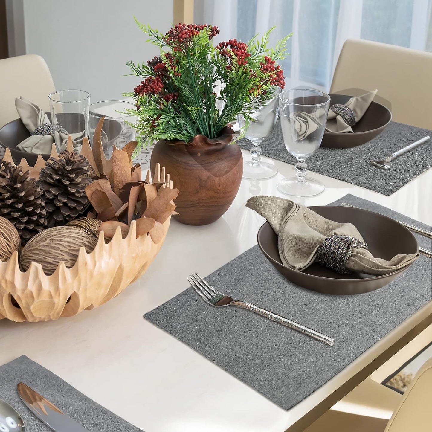 Sieral Cloth Placemats Set of 12 Rectangle Dining Table Placemats Bulk 13 x 19 Inch Machine Washable Heat Resistant Cotton Linen Table Mats for Wedding Baby Shower Birthday Party Supplies(Dark Gray)