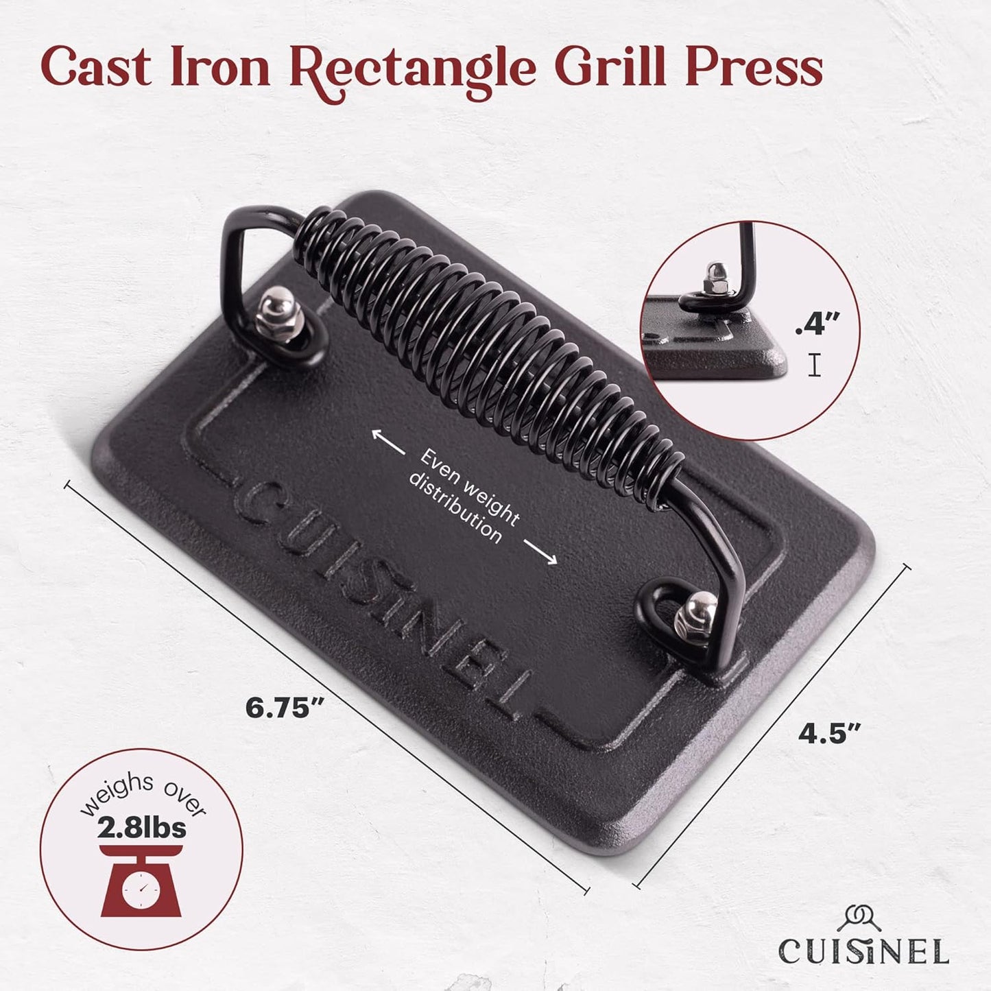 Cuisinel Cast Iron Griddle/Grill + Burger Press + Pan Scrapers - Reversible Pre-Seasoned 20" X 10" Dual Handle Flat Skillet + Griller Pan + Cleaning Accessories - Use Indoor/Outdoor Stove Burner, Gas